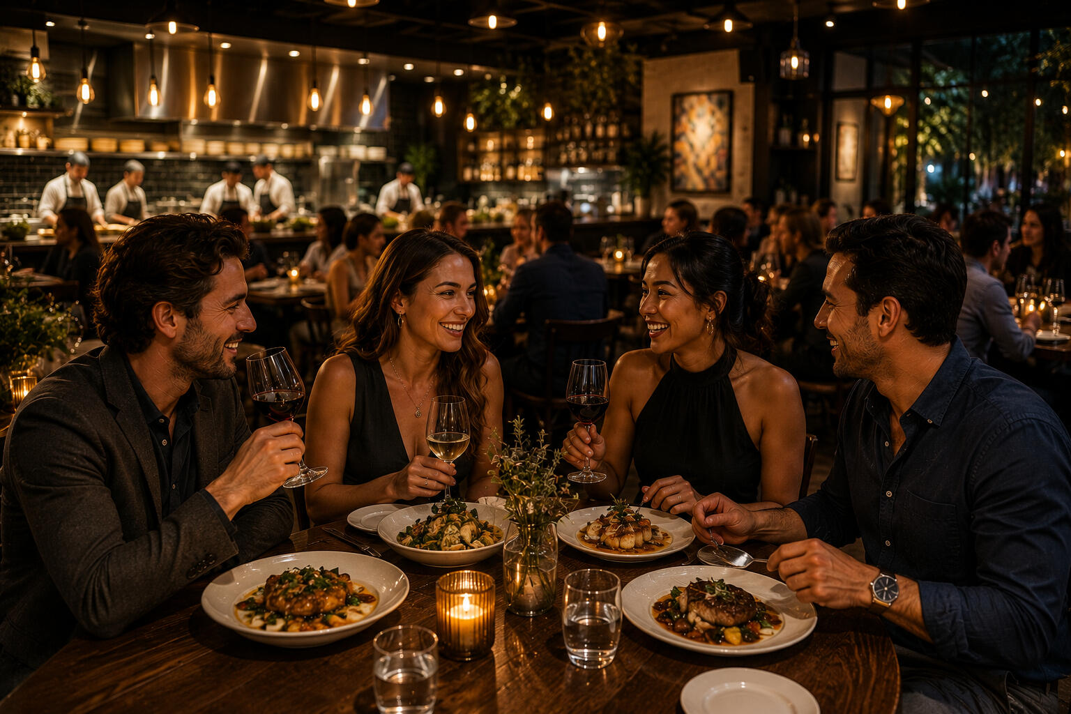 Restaurants Couples eating dinner at a nice restaurant