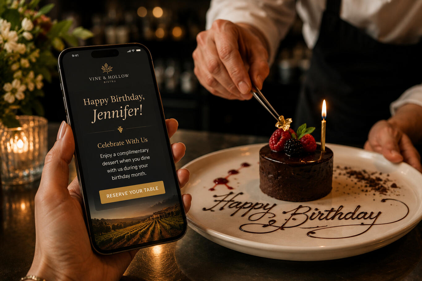 Birthday Celebration SMS A SMS Message for a Happy Birthday from a restaurant to a guest